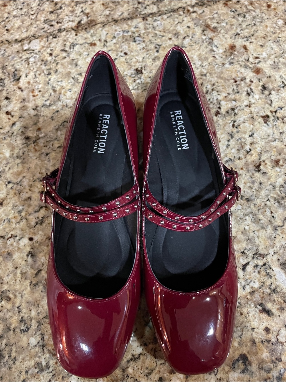 Kenneth Cole Reaction Women's Wine Patent Studded Mary Jane Shoes